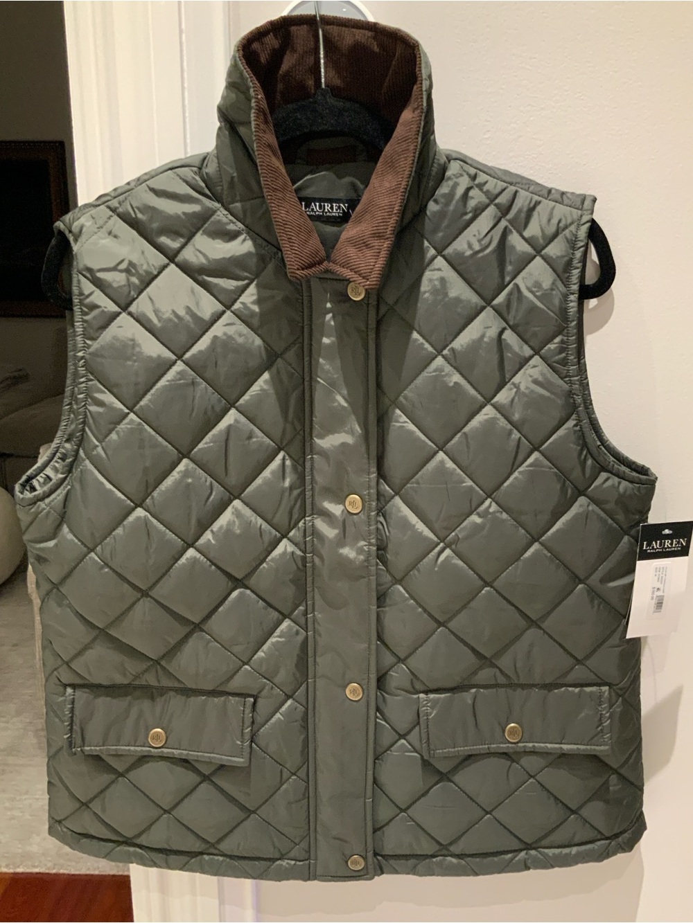 Womens Lauren Ralph Lauren Quilted‎ Vest~OLIVE GREEN~MED~NWT